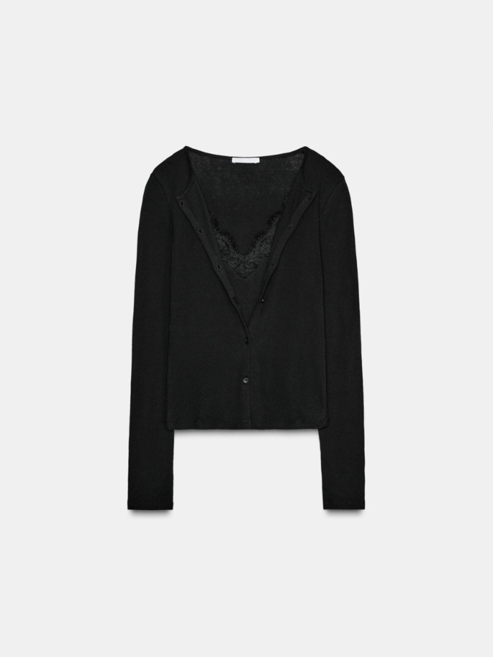 Zara Black LACE TRIMMED COMBINATION CARDIGAN SWEATER AND TOP - Picture 7 of 9